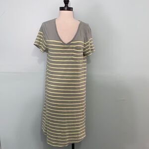 Gap Grey and Yellow Striped Pocket Tee Shirt Dress